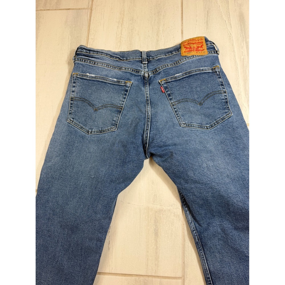 Levis 505 Regular Fit Mens Jeans 36x29 Medium Wash Blue Straight Leg Stretch - Picture 9 of 9